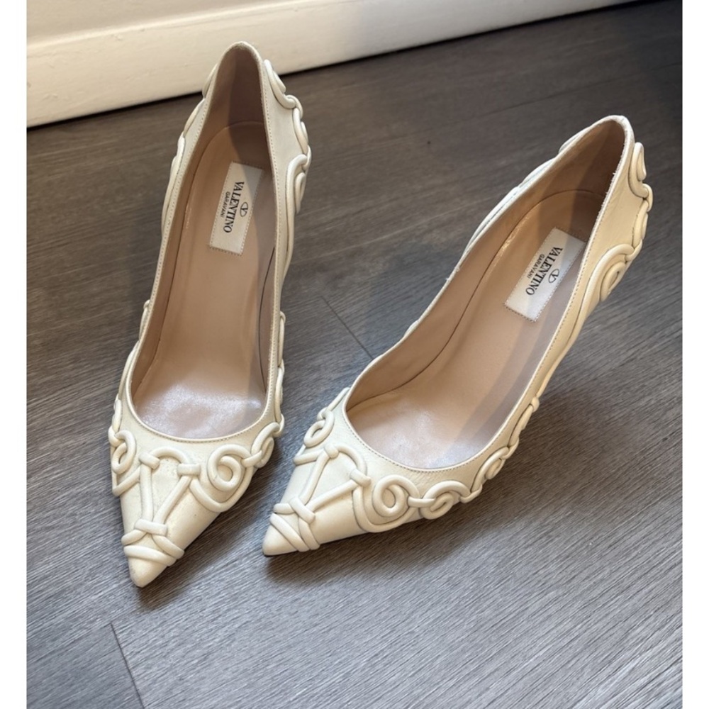 Valentino Cream Heels with Intricate Design